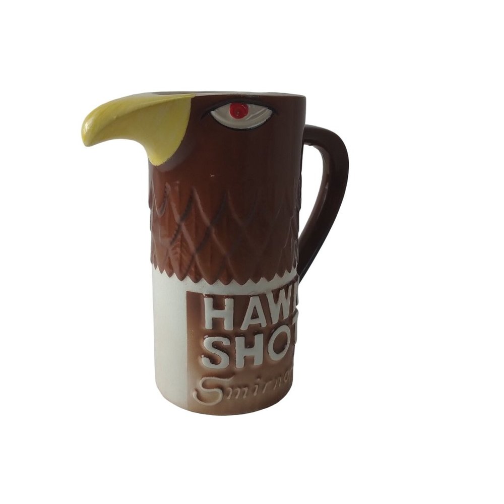 1970 Hawk Shot Smirnoff Vodka Ceramic Bar Pitcher 5.25" Barware Tiki Totem Vtg.